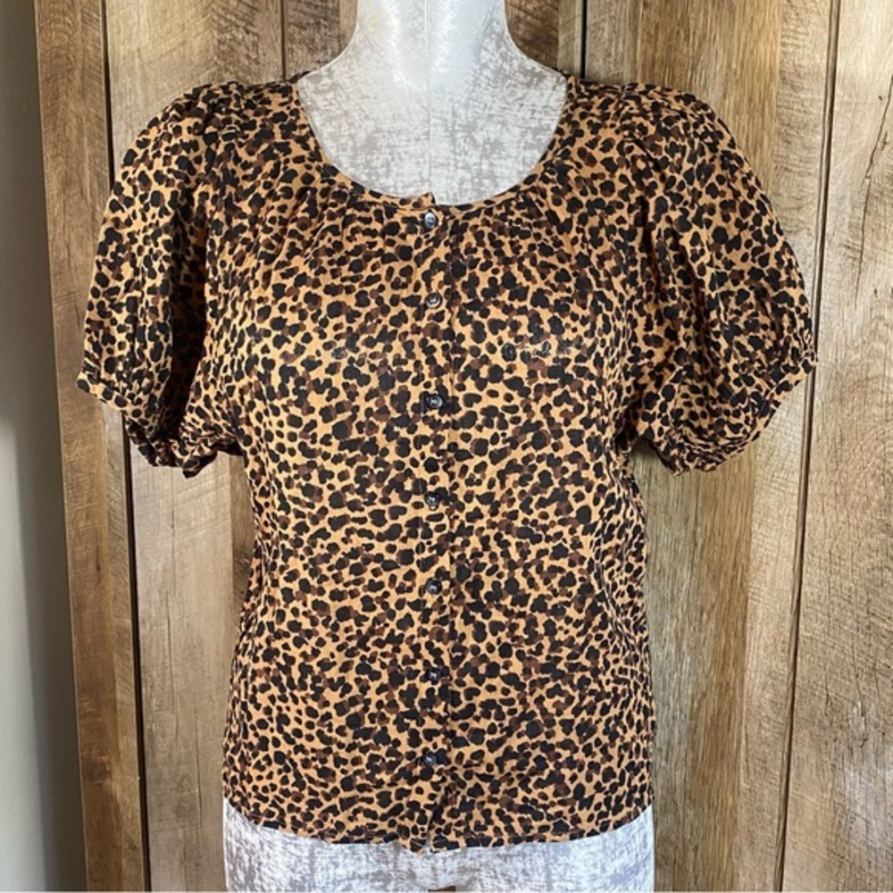 Madewell Cotton Cheetah Blouse‎ Size XS